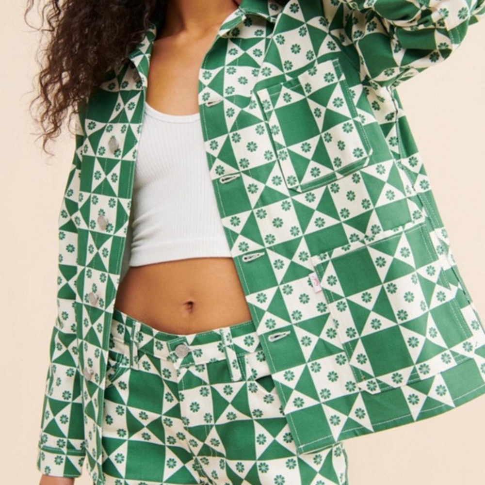 Lisa Says Gah Henri Shirt Jacket XS/S - Green White Quily